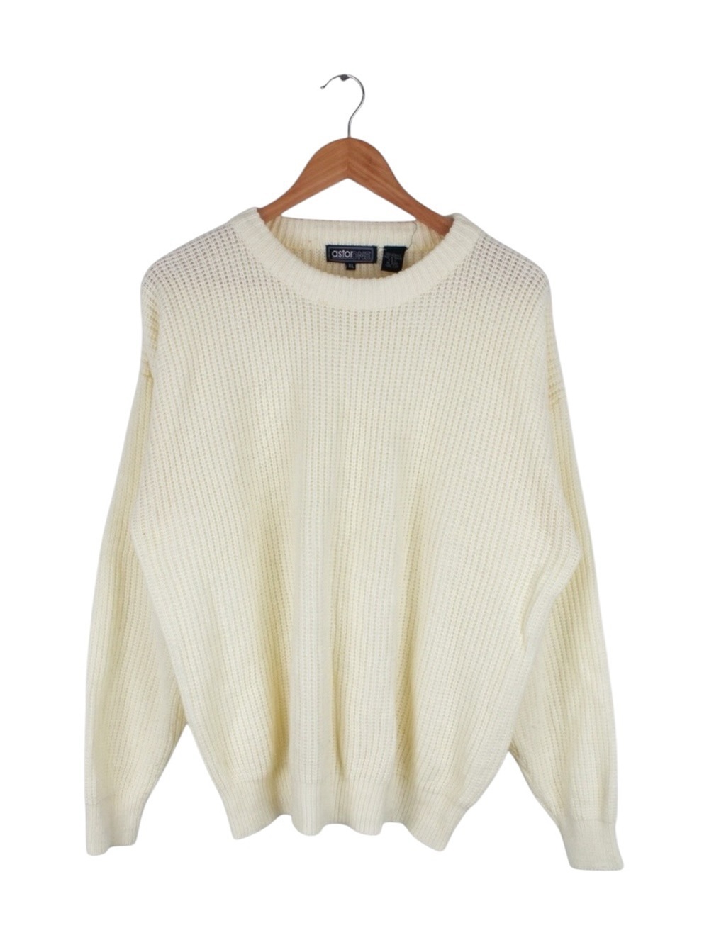 Vintage Astor One Sweater Cream Waffle Knit Crewneck Pullover Men's XL